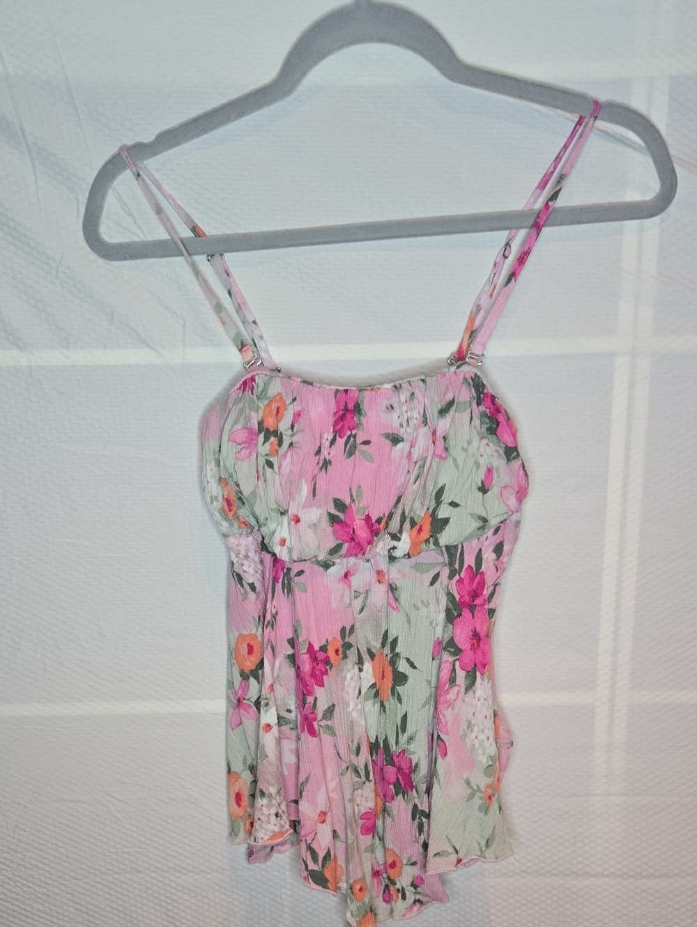 Hollister Pink & Mint Floral Removable Spaghetti-Strap Fairycore Top Small
